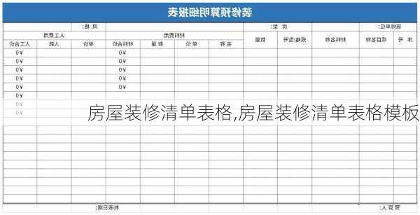 房屋装修清单表格,房屋装修清单表格模板