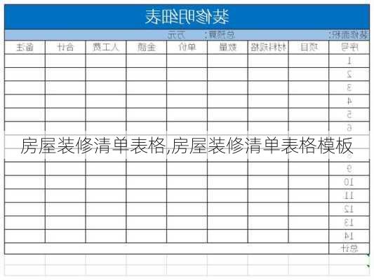 房屋装修清单表格,房屋装修清单表格模板