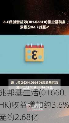 兆邦基生活(01660.HK)收益增加约3.6%至约2.68亿
元