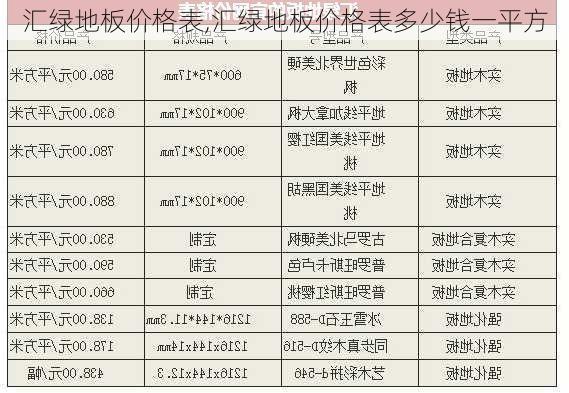 汇绿地板价格表,汇绿地板价格表多少钱一平方