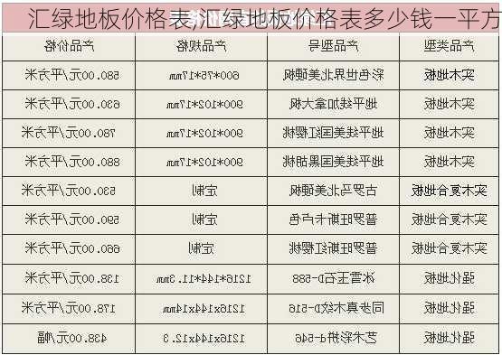 汇绿地板价格表,汇绿地板价格表多少钱一平方