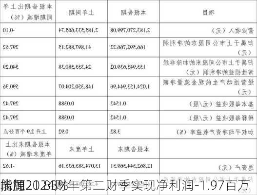 
能源2024财年第二财季实现净利润-1.97百万
，同
增加21.83%