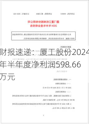 财报速递：厦工股份2024年半年度净利润598.66万元