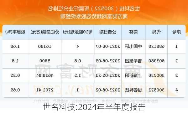 世名科技:2024年半年度报告