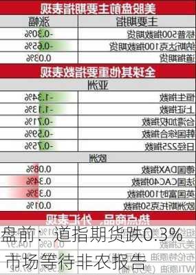 盘前：道指期货跌0.3% 市场等待非农报告