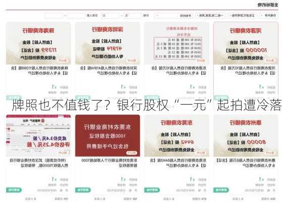 
牌照也不值钱了？银行股权“一元”起拍遭冷落